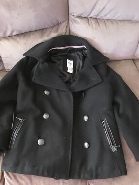Boss Black Double-Breasted Wool Peacoat with Zip Pockets